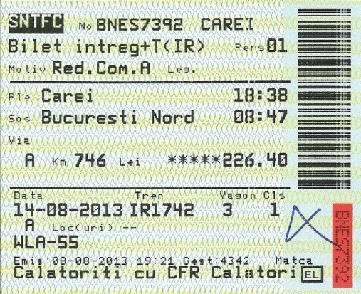Romanian train ticket